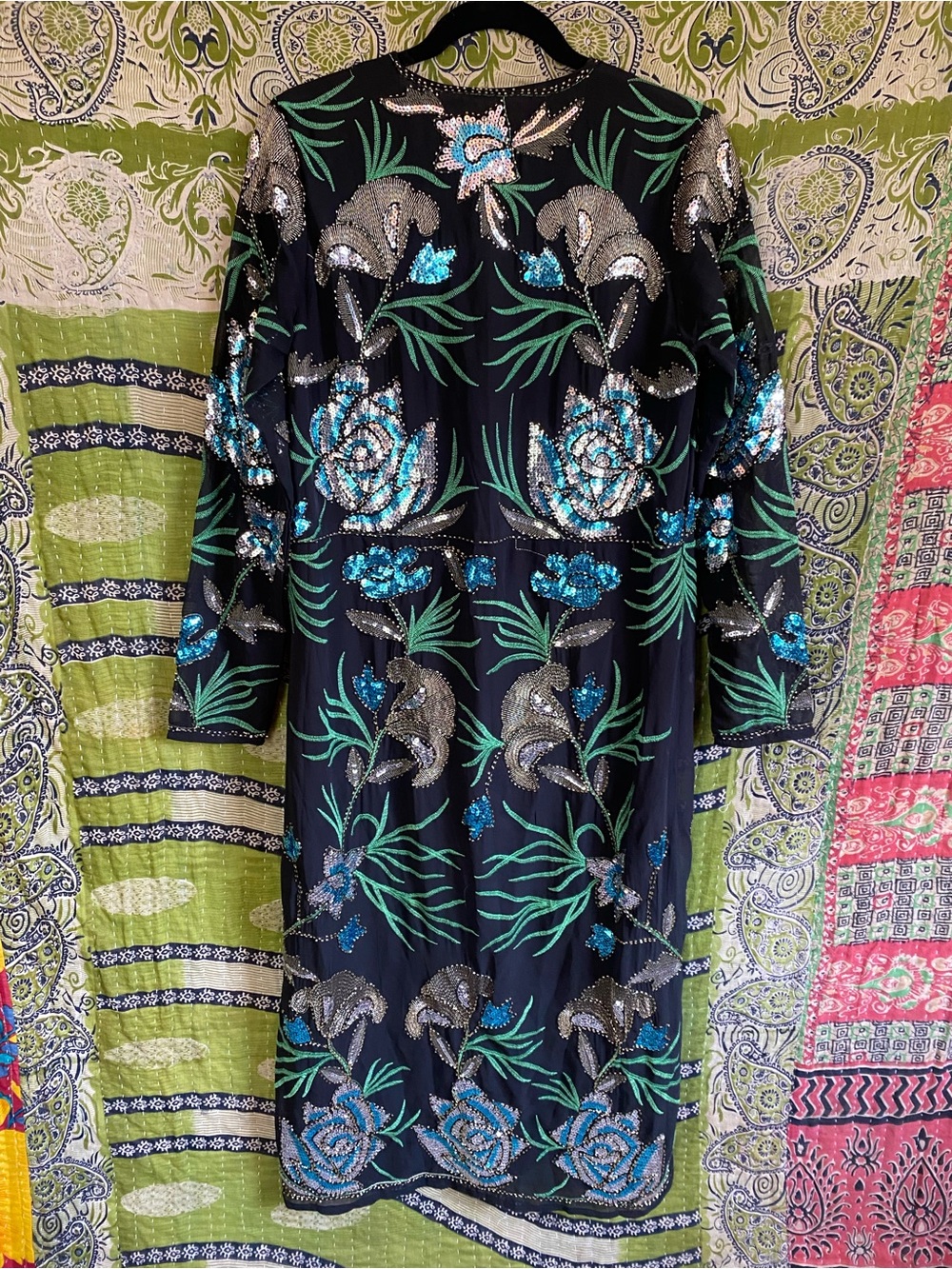 Rare Nasty Gal Black Embellished Sequin Floral Longline Kimoo Duster Small Edgy - Picture 10 of 15